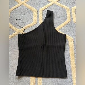 Sincerely Jules Black Ribbed One-Shoulder Top